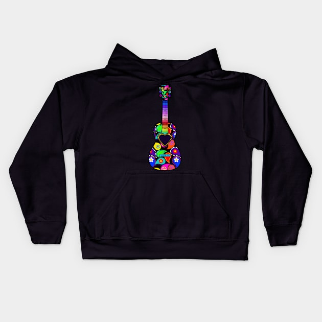 Hippie Peace Signs Paisley Guitar Kids Hoodie by CheriesArt